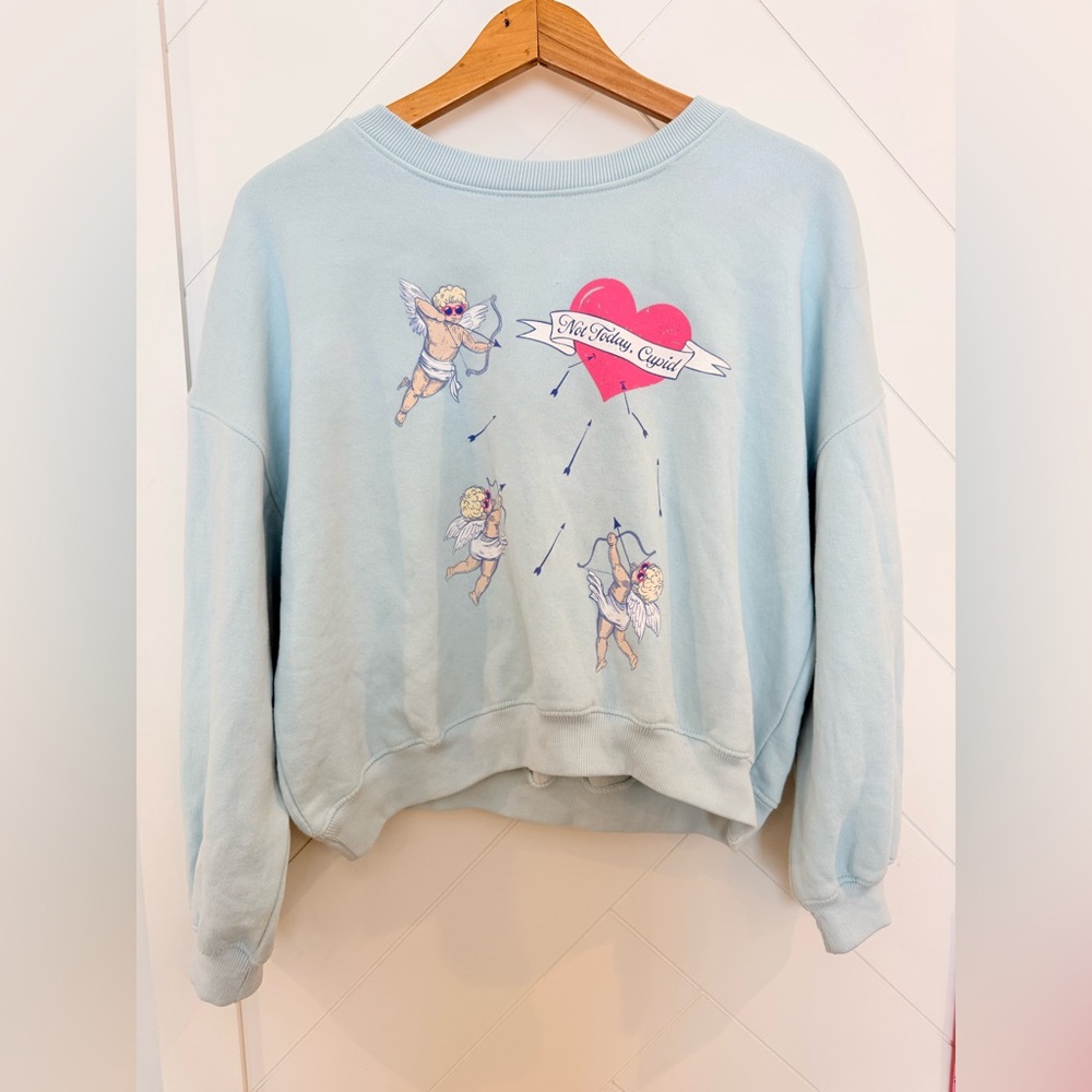 Living Fully Co. by Mallory Ervin Light Blue "Not Today Cupid" Sweatshirt, Med - Picture 4 of 7